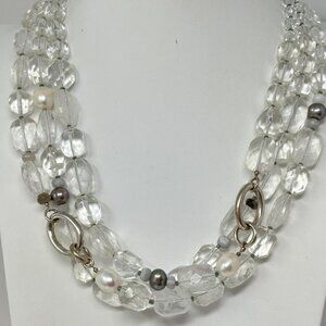 142 Vintage Silpada Quartz Pearls & 925 Sterling Silver Triple Strand Necklace
